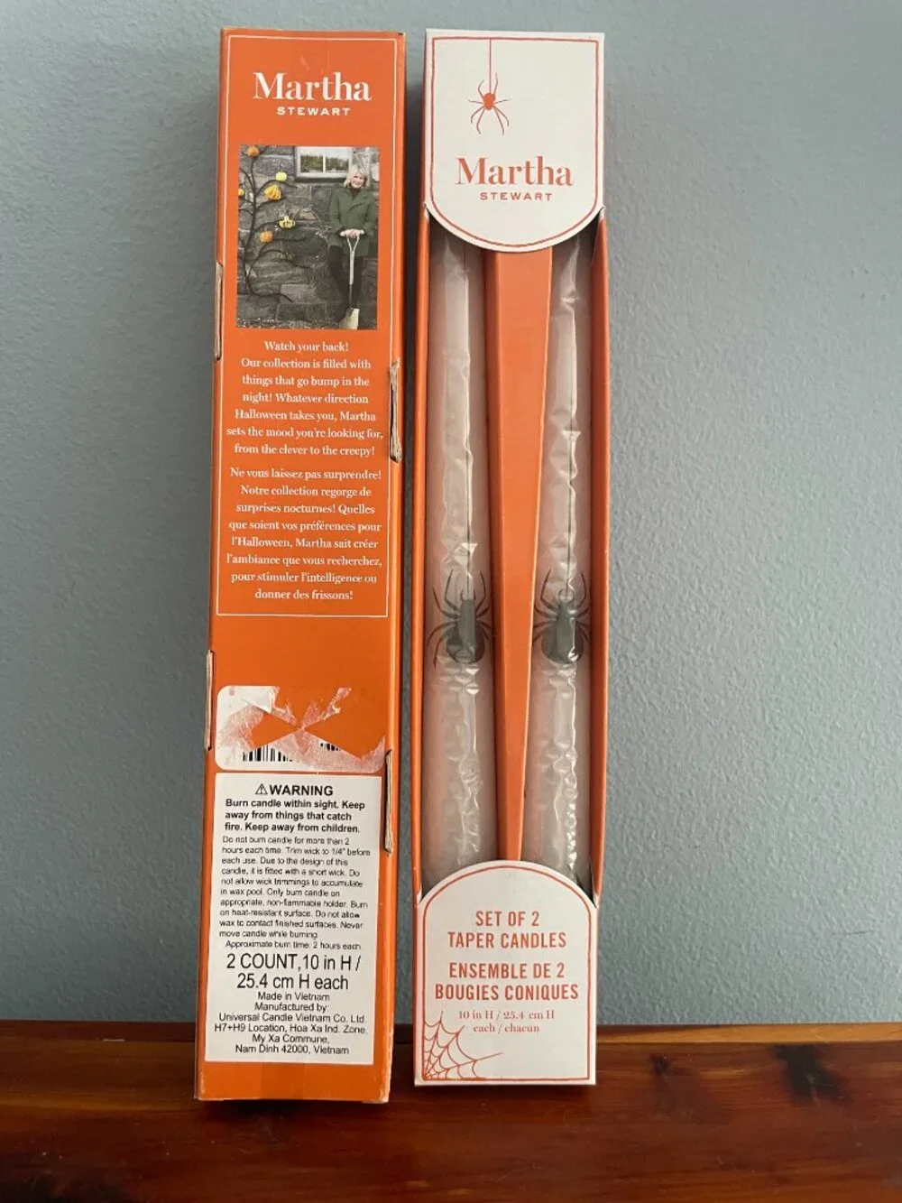 Martha Stewart Halloween White Black Spider Taper Candles 2 Sets